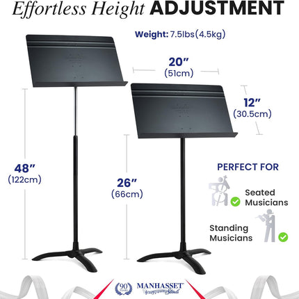Manhasset Music Stand for Sheet Music - 48 Symphony Model - Long Lasting, Durable Manhasset Stand - Adjustable Height - 26" to 48" - Made in the USA