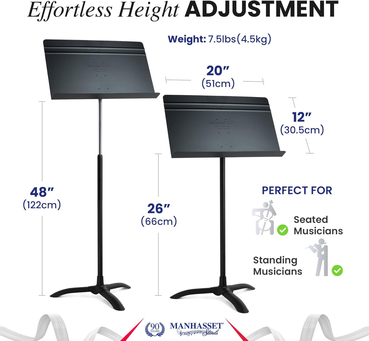 Music Stand for Sheet Music - Long Lasting, Durable Stand - Adjustable Height - 26" to 48" - Made in the - photo 3