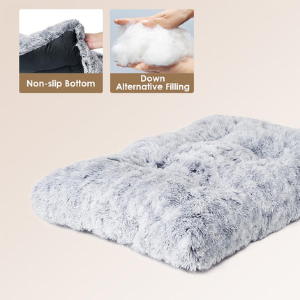 Cama esponjosa para jaula de perro, almohada afelpada extra grande para perro, gris