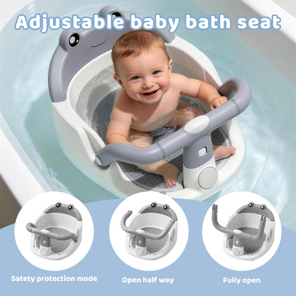 Baby Bath Seat for Babies 6 Months & Up, Non-Slip Toddler Bath Seat with Suction Cup, Safe and Comfortable Portable Infant Bathtub Chair for Bathroom, Bathtub Tub Sitting Up, Easy to Clean (Grey)