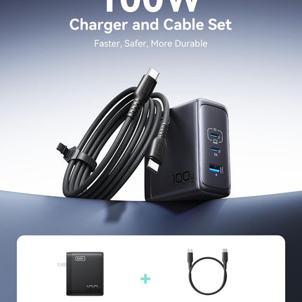 INIU for MacBook Pro Charger, 100W GaN Tech Fast Charging, 3-Port Compact Foldable Charger with USB C Cable, Power Adapter for Mac Book, iPhone 17, Samsung S25, Switch, Photographers, Outdoor, Travel