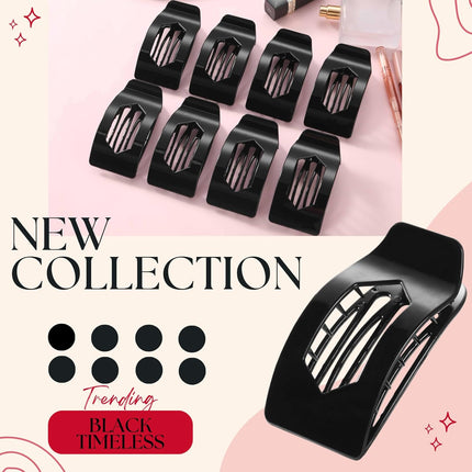 8 Pack Black Flat Hair Clips for Women – Large Glossy Rectangle No-Slip Claw Clips for Thick & Thin Hair, Strong Hold Square Hair Accessories for Work & Daily Styling