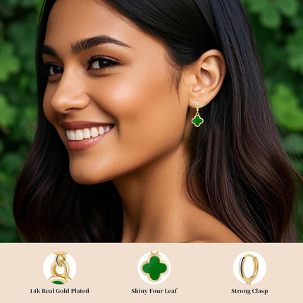 Clover Earrings for Women Four Leaf Drop Dangle Earring 14K Gold Plated Hypoallergenic Lightweight Waterproof Lucky Mother Gifts Birthday Christmas Anniversary Simple Jewelry - Not-Fade