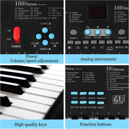 61 Keys Piano Keyboard, Electronic Digital Piano with Built-in Speaker Microphone, Portable Keyboard Gift Teaching for Beginners, Electric Piano for Kids, Birthday Gift for Children