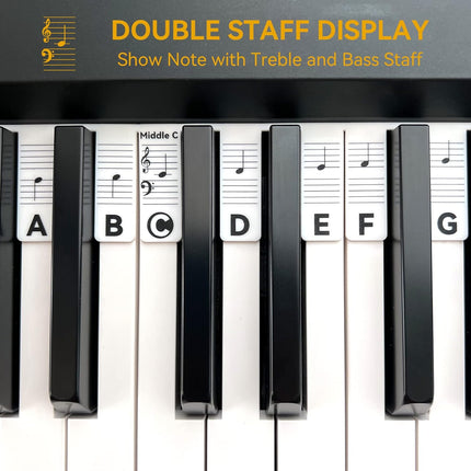 Piano Notes Guide for Beginner, Removable Piano Keyboard Note Labels for Learning, 88-Key Full Size, Made of Silicone, No Need Stickers, Reusable and Comes with Box (Classic Black）