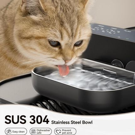 FEELNEEDY Wireless No Filters Cat Water Fountain, Wastewater Separation, Stainless Steel Bowl, 3000mAh 3.5L Pet Water Fountain for Indoor Cats & Dogs Dispenser, Black