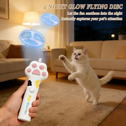 Cat Fetch Toy Launcher,Flying Disc Launcher Toy Rechargeable with 10 Flying Discs,Flying Cat Toy Disc Launcher for Kitten Dog Playing Interactive Hunting Tracking Toys for Outdoor Indoor,White