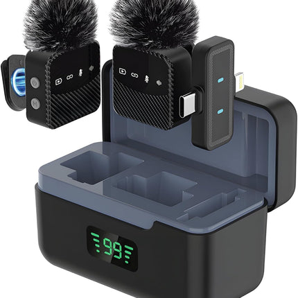 Wireless Lavalier Microphone for iPhone & Android, Auto-Pairing Noise-Reduction Clip-On Mini-Mic with Charging Case, Headphone Monitoring, Wide Compatibility for Recording & Vlogging