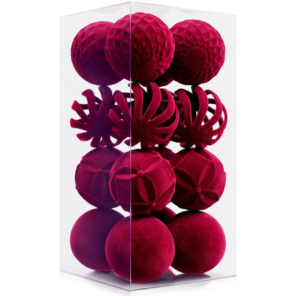Christmas Balls, 16 Dark Green Flocked Ornaments for Tree Decor