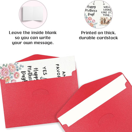 Funny Mothers Day Card for Mom, Happy Mothers Day Card, Cute Floral Humor Card, Birthday Card for Mom from Daughter Son, 5x7 Inch Premium Card with Envelope