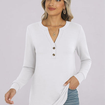 Camisas de otoño para mujer, top Henley de manga larga, blusa casual elegante