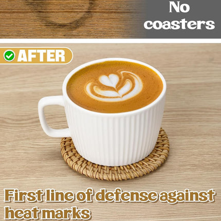 4pcs Natural Handmade Rattan Coasters with Holder - Wicker Drink Coasters Set for Protecting Table, Housewarming Gifts Boho Fall Home Decor