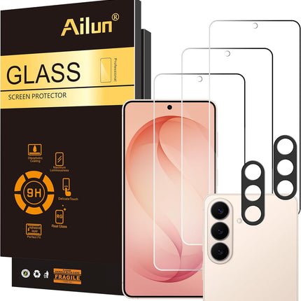 Ailun Glass Screen Protector for Galaxy S26 3 Pack + 2 Pack Camera Lens Tempered Glass Fingerprint Unlock Compatible 0.25mm Anti-Scratch Case Friendly Clear - HD [Not For S26 Plus/S26 Ultra]