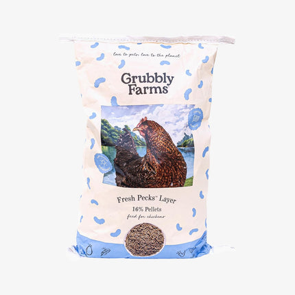 Grubbly Farms Fresh Pecks Layer Chicken Feed Pellets - 16% Layer Feed for 20+ Week Old Hens, Batams, and Larger Breeds - Contains Black Soldier Fly Grubs - No Soy, Corn, or Fish - 30 lb Bag