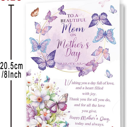 Mother's Day Card for Mom, Happy Mother's Day Mom Gift, Floral Butterfly Greeting Card for a Beautiful Mother