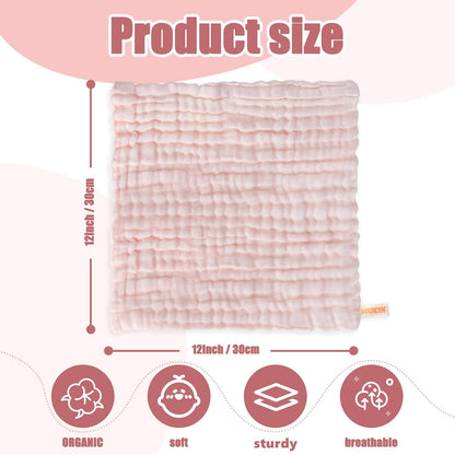 Baby Washcloths and Burp Cloths, Soft Absorbent Towels for Newborns, 6 Pack, 12x12 Inches, Pink - photo 2