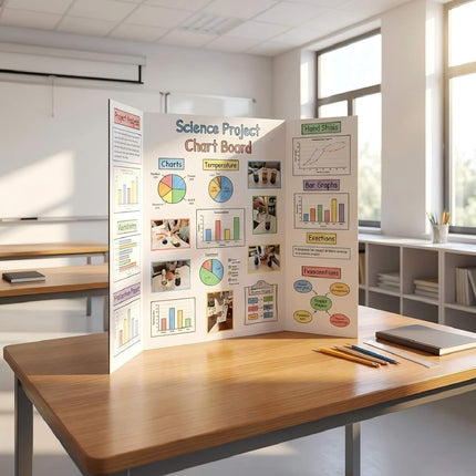 Trifold Poster Board, 26" x 17", 6-Pack, White Corrugated Project Boards for Science Fairs, School Projects, Event Displays, Business Presentations, Easy to Fold & Reusable