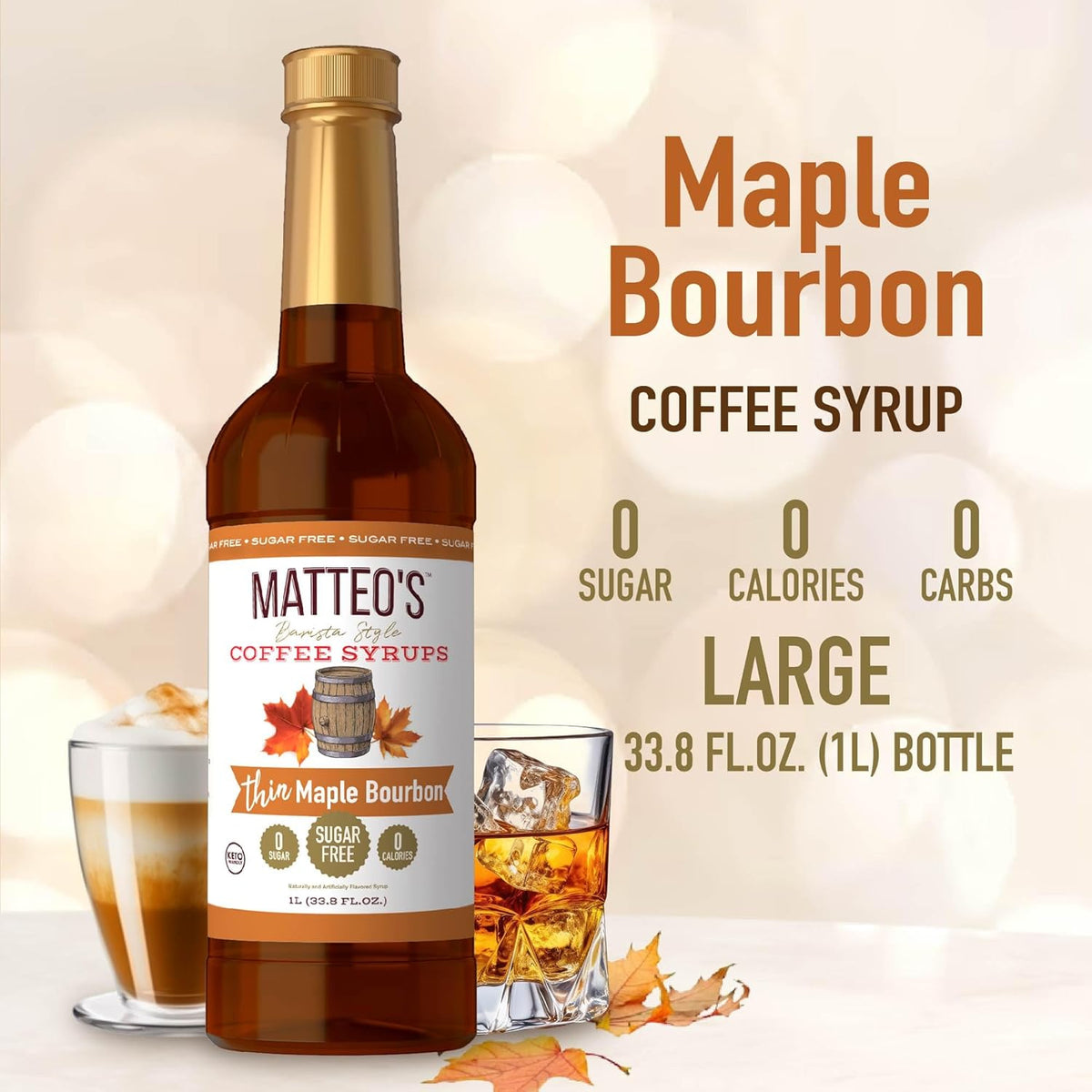 Maple Bourbon Sugar-Free Coffee Syrup, Non-Alcoholic, 33.8 oz - photo 3
