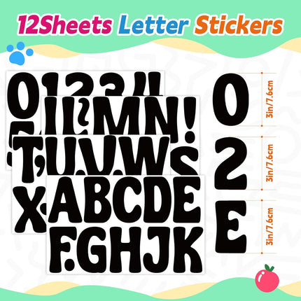 Letter Stickers Large Bulletin Board Letters for Classroom, 12 Sheets 150 Pcs Alphabet Stickers Big Self Adhesive Vinyl Letter Stickers for Poster Board Display Chalkboard Mailbox Decor(Black, 3 Inch)