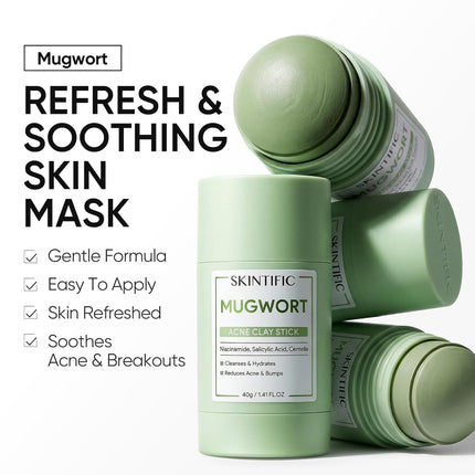 SKINTIFIC Mugwort Clay Stick Mask for Face, Redness Soothing & Breakout Control with Centella and Salicylic Acid, Gentle Exfoliating, Vegan Skincare, Wash-Off Facial Mud Mask
