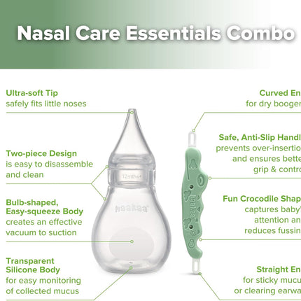 Haakaa Nasal Care Essentials Combo, Nasal Aspirator for Baby with Baby Nose Picker, Gentle Infant Ear & Nose Care Set with Case for Home or Travel
