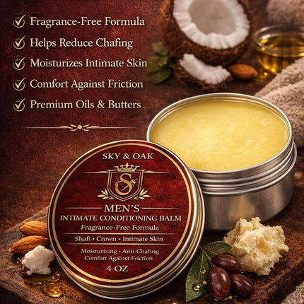 Men’s Intimate Conditioning Balm for Daily Grooming – Fragrance-Free Comfort for Groin & Sensitive Skin – Jojoba, Almond, Coconut Oil, Shea Butter & Vitamin E – 4 oz