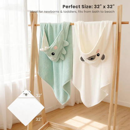 2-Pack Hooded Baby Towels, 32" x 32" Soft Absorbent Plush Fleece with Cute Animal Hood - photo 4