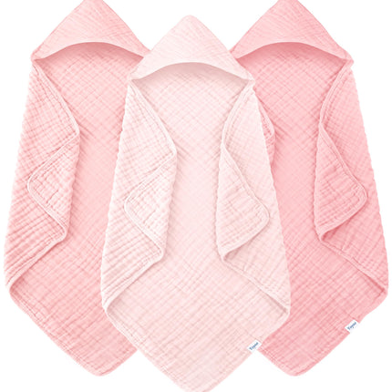 Toallas de baño con capucha para bebé de muselina, pack de 3, toallas ultrasuaves 100% algodón para recién nacidos, bebés y niños pequeños, 32x32 Inch, esenciales muy absorbentes y de secado rápido para la hora del baño, playa y piscina, serie rosa