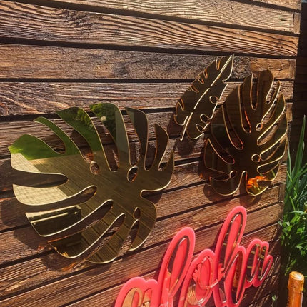 Custom Mirror Leaf, Personalized Mirrored Leaves Acrylic Mirror Leaf Wall Decor Mirrored Gold Leaf Wall Decoration DIY Home Wall Pediments (Six Pack, Style 1)