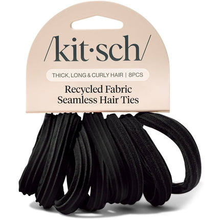 Kitsch Seamless Hair Ties No Damage - Stretchable Hair Bands for Strong All-Day Hold, Ponytail Holders | Hair Accessories for Girls | Ideal Gifts for Women - Black 8 Pcs