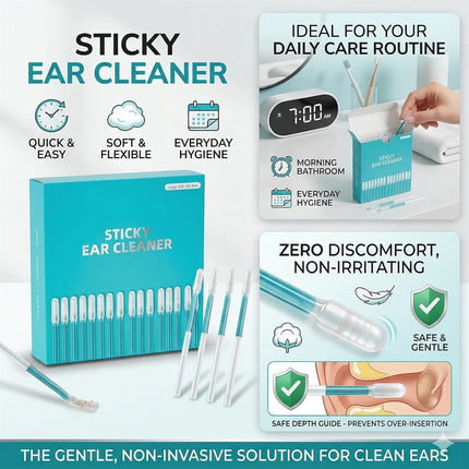 Sticky Ear Cleaning Stick, Reusable Ear Cleaning Tools with Soft Rubber Head, Gentle Adhesive Ear Pick for Ear Wax Cleaning, Home Personal Care Hygiene Kit (3 Boxes/72 Pcs)