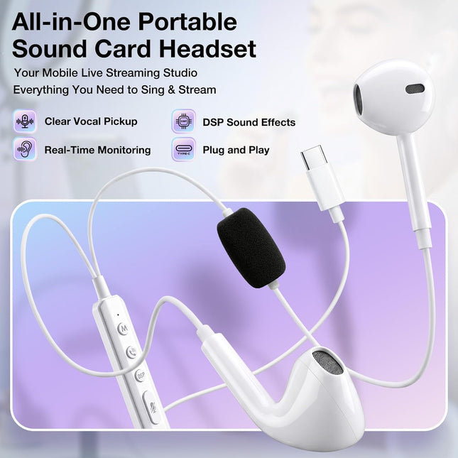 Portable In-Ear Monitor Live Streaming & Karaoke Headset with Mic