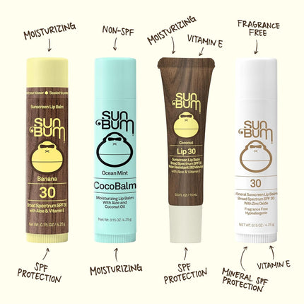 Sun Bum SPF 30 Sunscreen Banana Lip Balm - Moisturizing Aloe Vera and Vitamin E - Vegan and Cruelty Free - Broad Spectrum UVA/UVB Lip Protection - 0.15 oz Stick