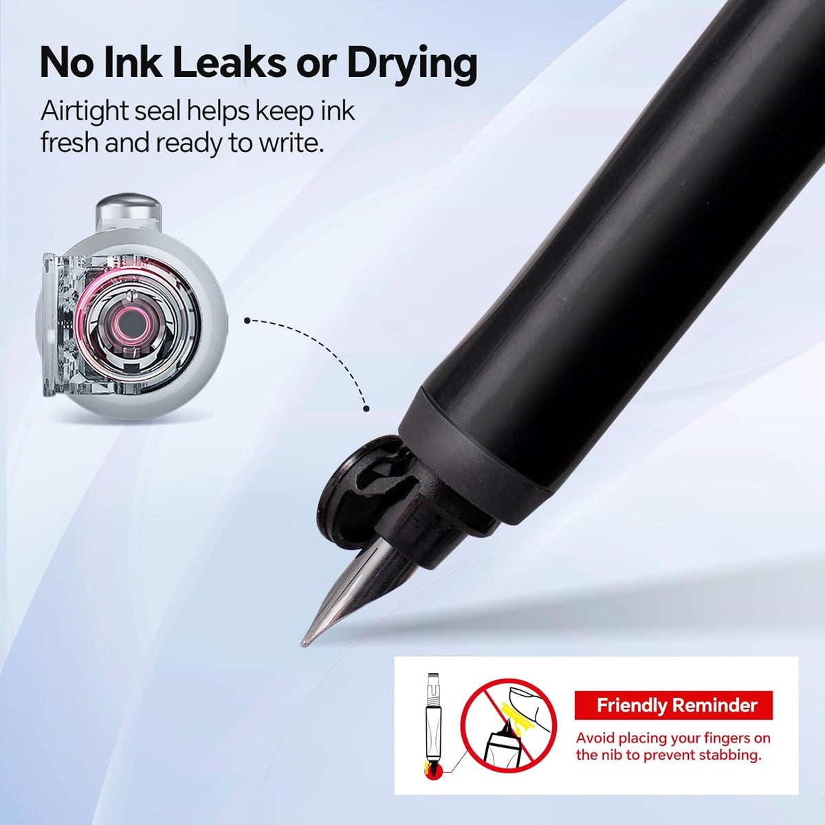 Retractable Fountain Pen Set: Fine Nib Black Ink Pens Includes 5 Ink Cartridges Smooth Writing for - photo 4