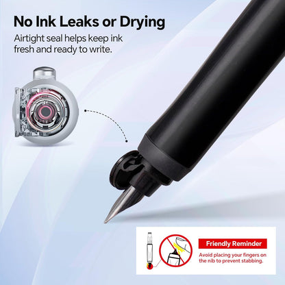 Retractable Fountain Pen Set: Fine Nib Black Ink Pens Includes 5 Ink Cartridges Smooth Writing for - photo 4