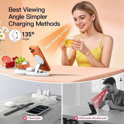 for Apple Watch 5W Fast Charger：3 in 1 Wireless Charging Station for Apple Mag-Safe Charger Stand,Fast Magnetic Wireless Charger Station for iPhone171615 14 13 12 Series,Airpods, Watch（Foldable