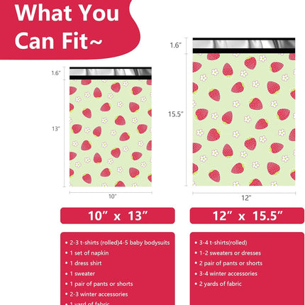 Poly Mailers 10x13 Inch 100 Pcs - Strawberries printed Shipping Bags, 2.4mil Thickness, Waterproof and Tear Resistant Mailing Envelopes, Self-Sealing Packaging Bags for Small Business