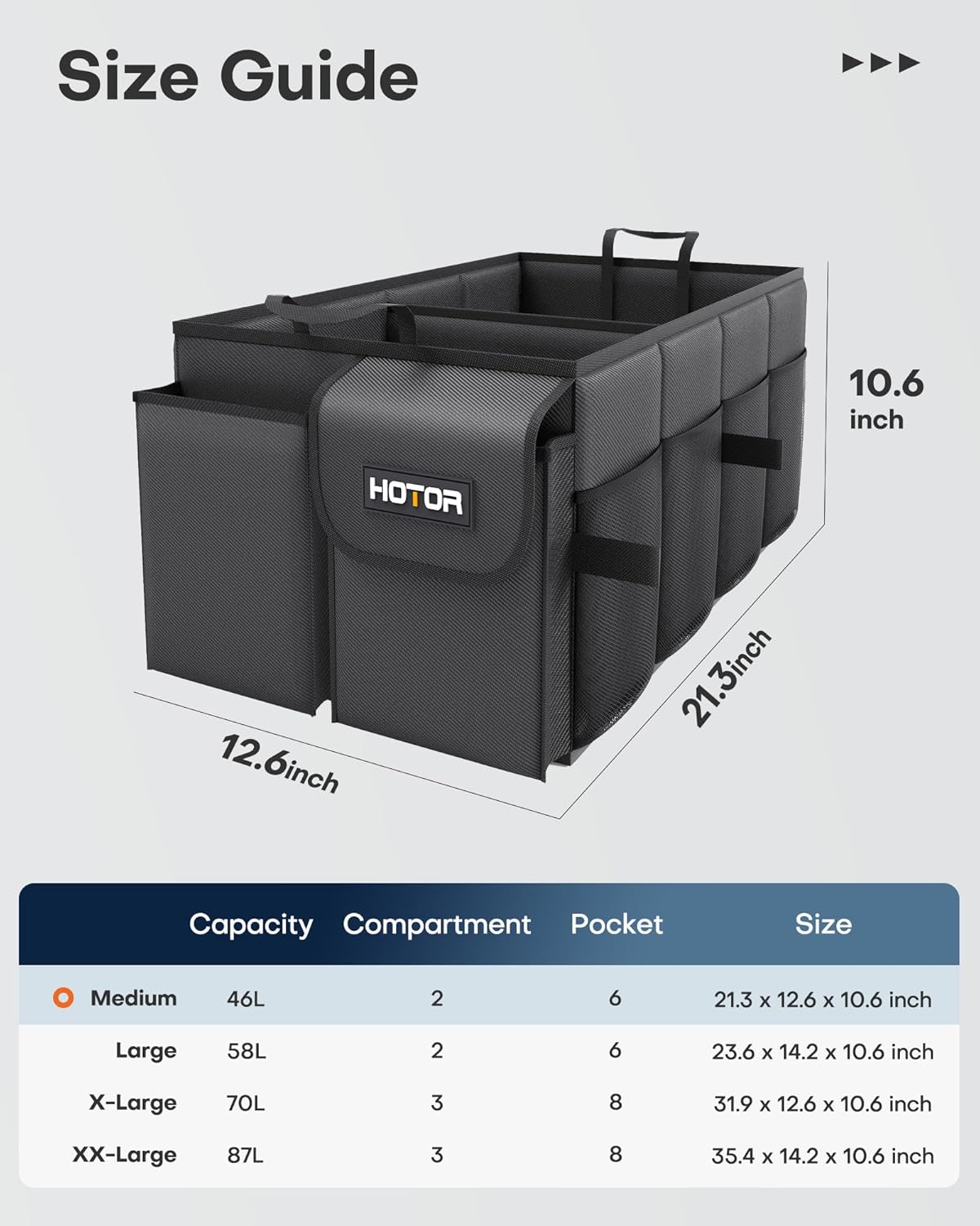 Foldable Black Trunk Organizer for SUVs & Sedans, 2 Compartments - photo 3