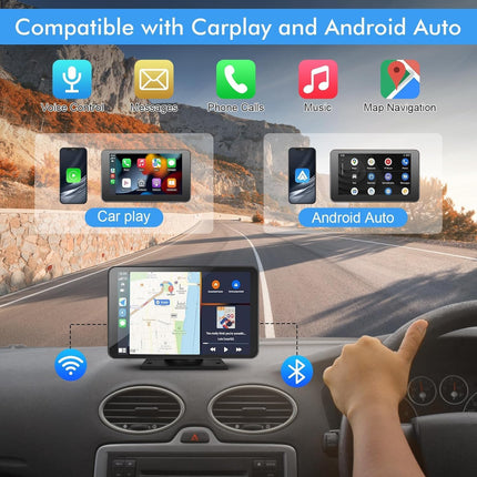 7" HD Portable Wireless Carplay Screen for Car, Touch Double Din Car Stereo with Apple Car Play & Android Auto, GPS, Voice Control, Mirror Link, Bluetooth Hands-Free, Multimedia Player for Vehicles