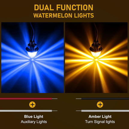 10PCS Mini Watermelon Lights, 3/4 Inch Dual Revolution Amber Turn Signal Marker to Blue Auxiliary LED Watermelon Light, IP65 Waterproof Side Clearance Tail Griller Lights, for 12V Trailers Trucks RV