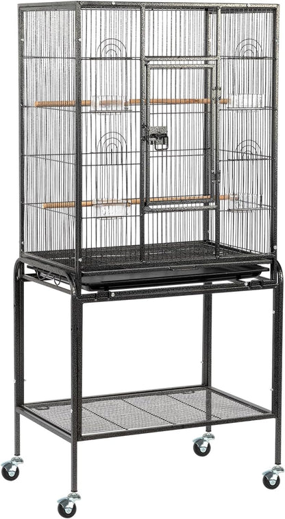53-inch Bird Cage with Wheels, Durable Wrought Iron Parakeet Cage with Slide Out Tray, Black Bird Cages for