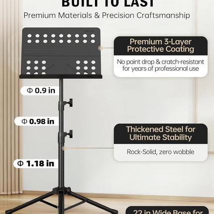 Vekkia Sheet Music Stand-Metal Professional Portable Perforated Music Stand with Carrying Bag,Folding Adjustable Music Holder,Super Sturdy suitable for Instrumental Performance & Band & Travel