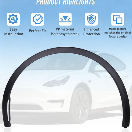 Driver Side Front Fender Trim for Tesla Model Y 2020 2021 2022 2023 2024, Front left Side Wheel Arch Fender Flare Molding Trim For 1494185-00-B;1494161-00-B