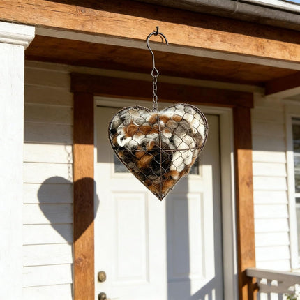 Handmade Alpaca Fiber Bird Nesting Heart, Birds Nests Material Holder, Winter Tree Shelter for Wild Bird, Hummingbird Houses Nest Boxes Gifts for Outside Garden Art Birdhouse, Birds Lovers