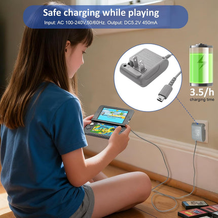 DS Lite Charger Kit,Charger Adapter AC Power for Nintendo DS Lite,100-240V Portable Travel Wall Charger with Foldable Plug & 4 Stylus Pens