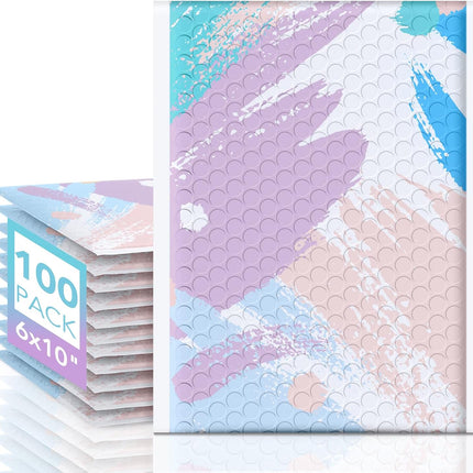 Fuxury Bubble Mailers 6x10" Watercolor Soft Pastel Padded Envelopes 100 Pack Small Bubble Envelopes Usable Size 6x9" Padded Mailers Special Design Shipping Bags for Small Business Jewelry Makeup #0