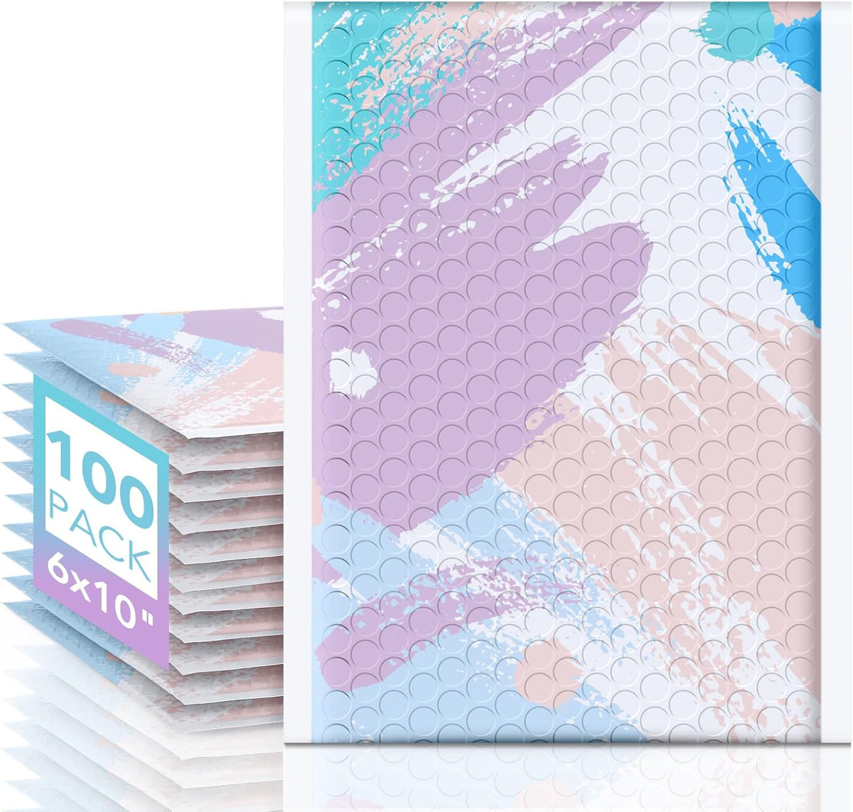 Watercolor Soft Pastel Bubble Mailers 6x10 Inch, 100 Pack