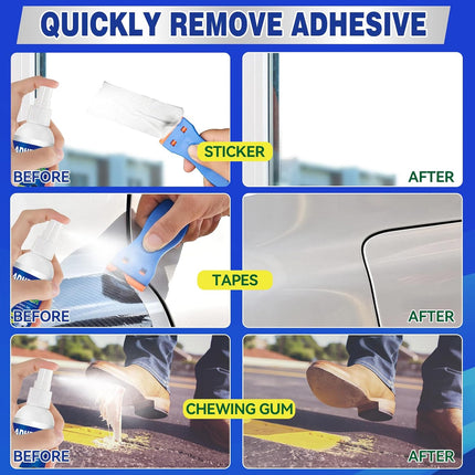 Adhesive Remover, Powerful Sticker Remover Spray with Scraper, Glue Remover for Windows, Glass, Plastic, Carpet, Rapidly Removes Sticker, Glue, Tape, Labels Remover and Car Sticker Remover