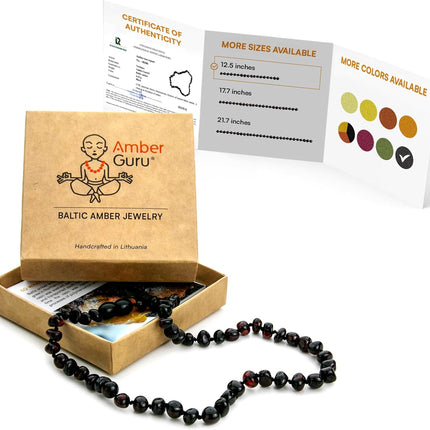 Amber Guru Baltic Amber Necklace (Authentic, Certified) - 12.5 inches - Unisex Jewelry - Polished Real Amber Beads - Proud to Deliver Genuine Baltic Sea Wonder Handmade