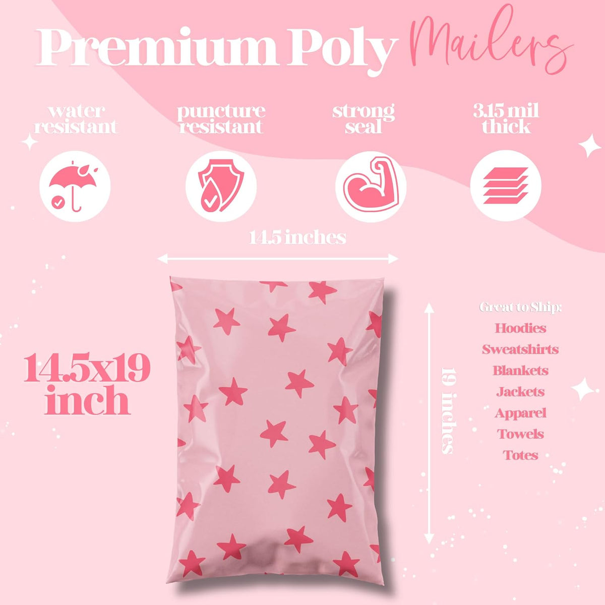 14.5x19 Seeing Stars Pink Designer Poly Mailers, 100 Pack - photo 3